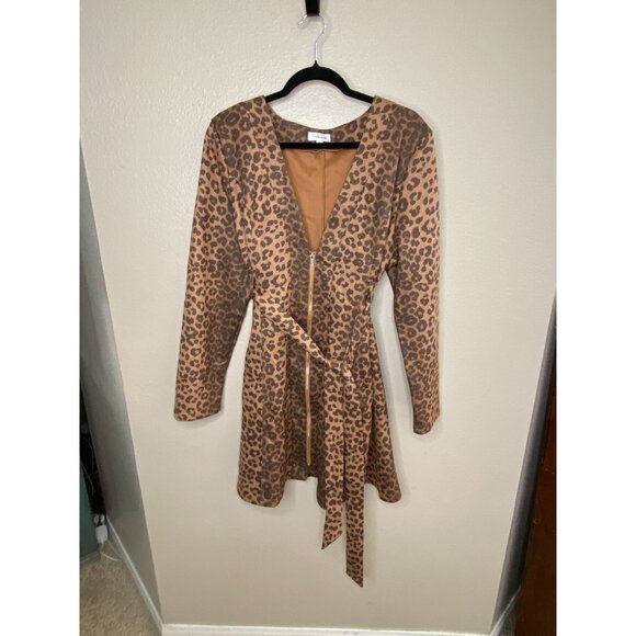 Triple Seven Womens Plus 2X Leopard Print A-Line Dress Long Sleeve Polyester - Picture 1 of 8
